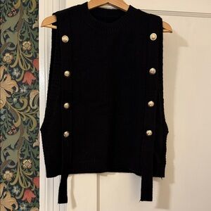 Black Sweater Vest with Gold Buttons
